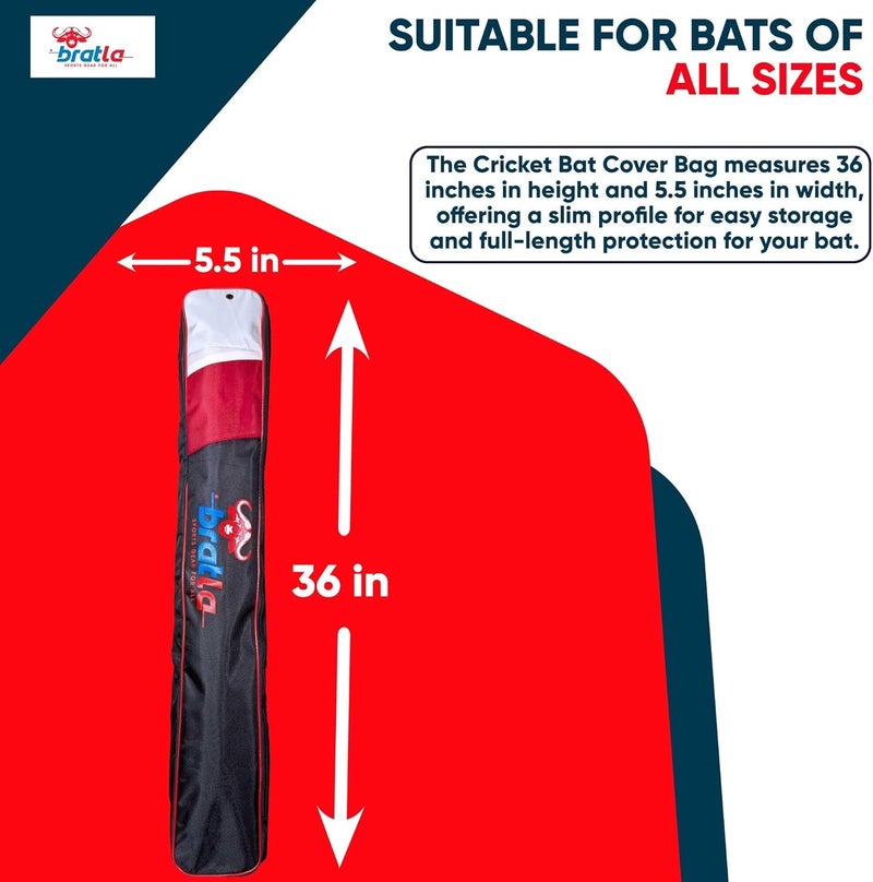 Bratla Cricket Bat Cover Bag For Full Size Bat Adjustable Shoulder Strap Foam Padded - Secure and Convenient Cricket Gear Storage Bag Black/Red - Image 4